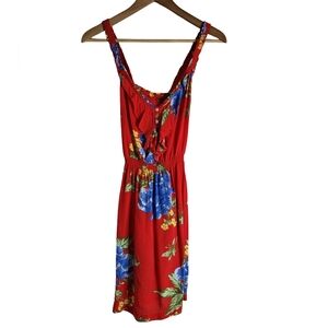 Abercrombie & Fitch Red Floral Midi Sundress with Blue and Yellow Accents